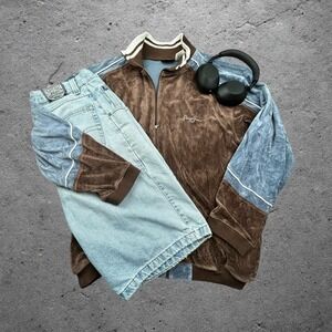 Sean John Vintage Y2K Velour Track Jacket Brown Blue Colorblock XXL